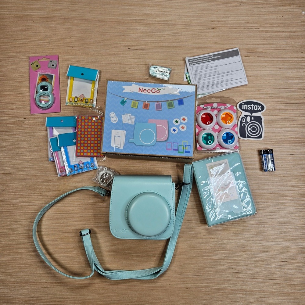 Fujifilm Instax Mini 9 Instant Camera Ice Blue Bundle Case Accessories Open Box